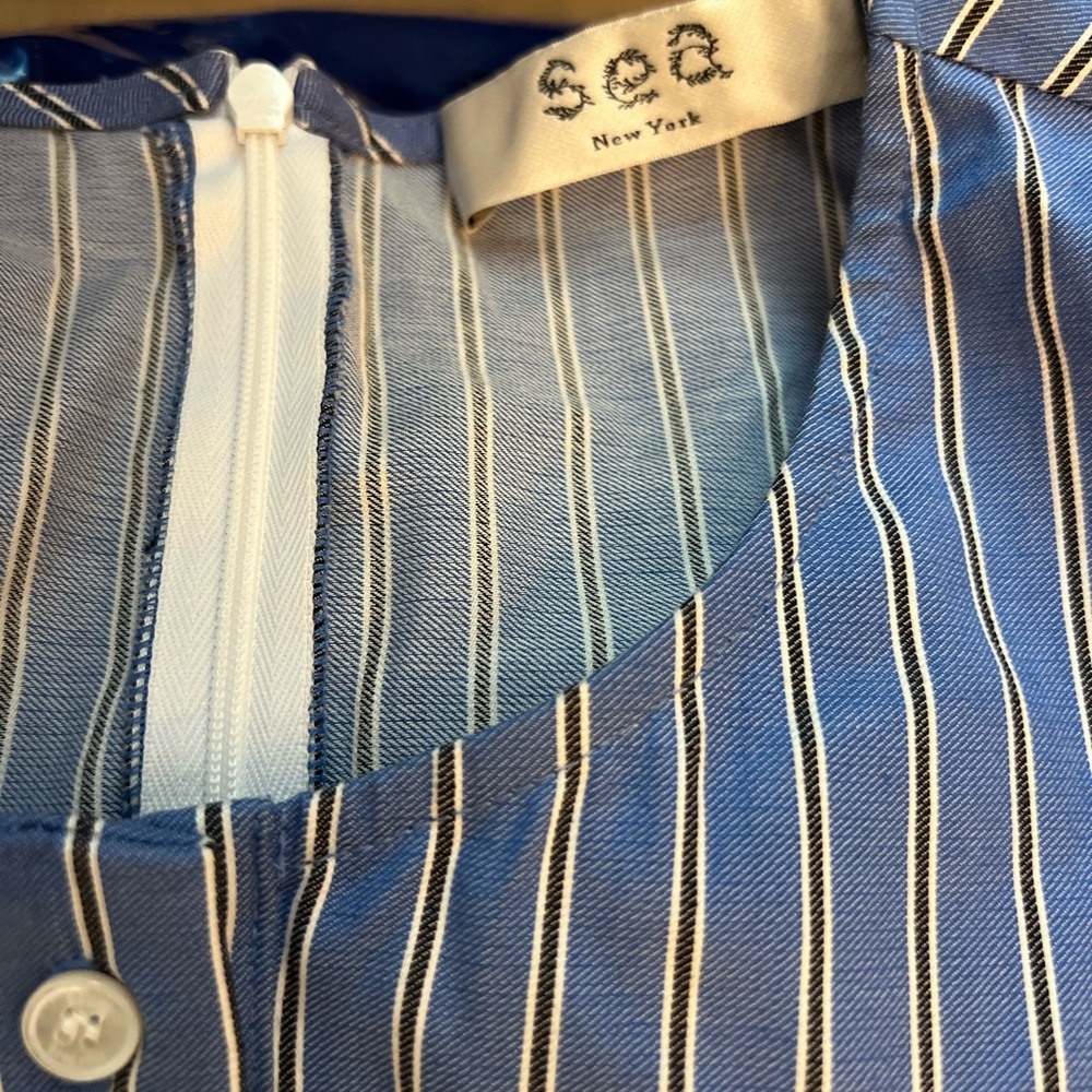 Sea New York Blue Pinstripe Long Sleeve Puff-Sleeve Dress with White Cuffs - Picture 5 of 11